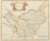 The County Palatine of Chester, by Robert Morden, outline coloured, engraving, 18th Century, 14
