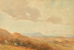 Circle of E.W. Haslehust, An extensive landscape inscribed, 'Hindhead, A grey day' verso,