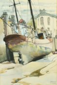 Veronica Burleigh (1909-1998) British, 'The old trawler at Tenby', watercolour, signed, 14.25
