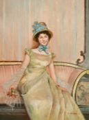 C. Hakey (20th Century), Portrait of a seated lady holding flowers, oil panel, 10