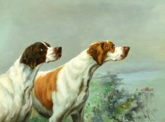 H. Wheeler (20th Century), gun dogs in anticipation, oil on panel, signed, 12