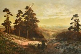 Alexander Young (1865-1923) British, a shepherd and his flock on Leith Hill, oil on canvas,