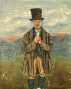 Charles Butler Stoney, A portrait of Billy Duffy standing in an Irish field, oil on board, signed