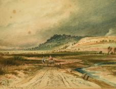 Copley Fielding, figures on a cart in an open landscape, signed, 5.5