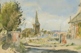 John Stainton Ward (1917-2007) British, A view of a churchyard, signed and dated '90, watercolour,