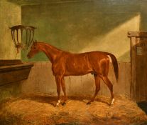 James Loder (1784-1860) of Bath, a chestnut horse in a stable, oil on canvas, signed and dated 1850,