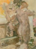 Tom Cotes (b.1941) British, A kneeling nude lady, oil on canvas, initialed, 15.75