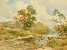 David Bates (1840-1921) British, 'The Trout Fisher' watercolour, signed, inscription verso, 9.75
