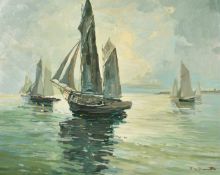 Francesco Pablo de Besperato (1900-1963) Czechoslovakian, Sailboats in calm waters, oil on board,