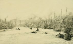 William Lionel Wyllie (1851-1931) British, 'Quayside', etching, signed in pencil, 8.5