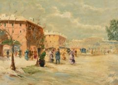 N. Pisani 20/21st Century, Figures on a busy street, signed, oil on canvas, 12