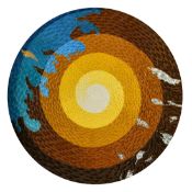 George Tincu (contemporary) Browns, yellows and blues in a round with splashes of silver and gold,