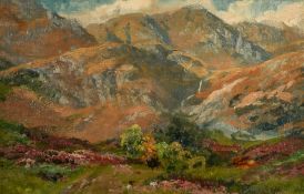 Early 20th Century School, a heather lined mountain landscape, oil on board, 9