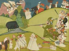 Indian School, A Maharaj and his Attendants on a hunting trip, gouache on paper, 5.75