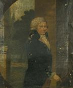 An 18th Century portrait of a gentleman in a blue coat, oil on canvas, 11.75