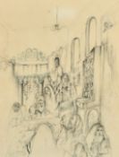 Baruch, A scene of elders reading manuscripts in a place of worship, mixed media, signed, 17