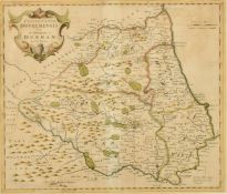 Episcopatus Dunelmensis, vulgo the Bishoprick of Durham, by Robert Morden, outline coloured, 18th