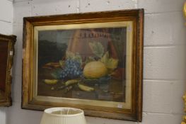 A late 19th century still life of fruit watercolour, in a heavy gilt frame.
