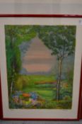 A colourful landscape, limited edition colour print, pencil signed.