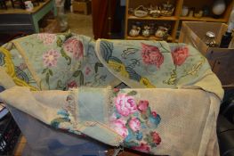 A good collection of embroidered floral tapestry seat backs etc.