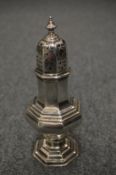 A good silver octagonal shaped baluster sugar caster.