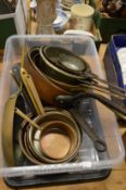 A quantity of copper and other cooking pans.