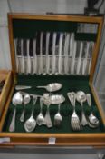A cased set of bead pattern cutlery.