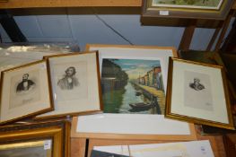 Three engravings of portraits of gentlemen together with a limited edition print.