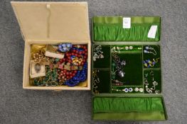 Two jewellery boxes with contents.