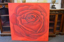 C Biden, a large still life of a rose, oil on canvas, unframed.