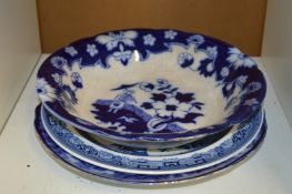 Three pieces of blue and white china.