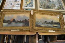 Coastal Landscape with Figures and Boats, oil on board, a pair.