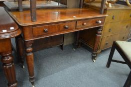 A Victorian mahogany two drawer side table (legs repaired).