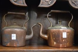 Two old copper kettles.