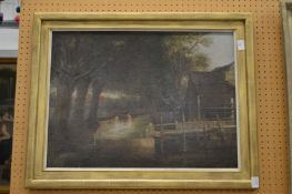 A rural scene with a mill and river, oil on canvas.