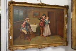 An interior scene with Cavaliers and a young lady, oil on canvas.