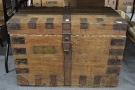 A metal bound oak silver chest with engraved brass owner's label, Lord Alex George Russell, Rifle