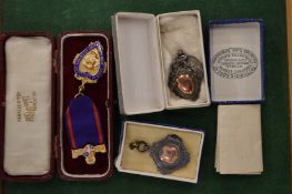 A silver gilt and enamel Oddfellows medal and other items.
