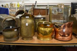 Copper and brass coal scuttles etc.