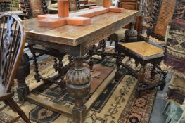 A good oak refectory dining table with bulbous cup and cove supports.