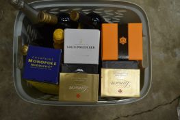 Various champagnes and wines.