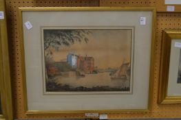 Industrial Buildings by a River, watercolour.