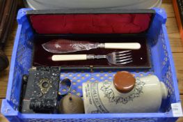 Cased fish servers and other items.