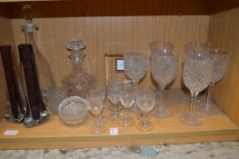 A shelf of glassware.