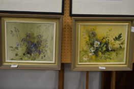 Barbara Crowe, flower studies, oil on board, a pair.