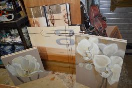 A quantity of decorative modern canvas paintings.