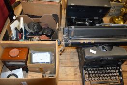 Cameras, an old typewriter, electrical testing equipment etc.
