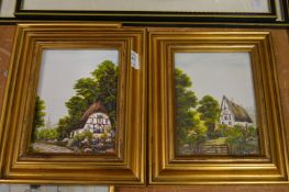 Country Cottages, oil on canvas, a pair.
