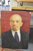 A bust length portrait of Lenin, oil on canvas, unframed.