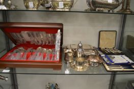 A quantity of plated items to include a cased canteen of cutlery, entree dish and cover etc.